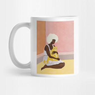 Modern Pop Art Female Portrait, Woman with Orange Cat Mug
