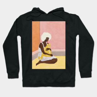 Modern Pop Art Female Portrait, Woman with Orange Cat Hoodie