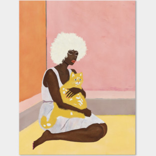 Modern Pop Art Female Portrait, Woman with Orange Cat Posters and Art