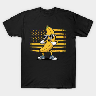 Dabbing Banana Retro American Flag Banana Lover Boys Kids T-Shirt
