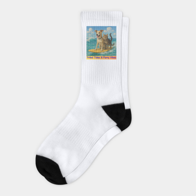 Tribal Tides & Furry Vibes – Hmong Surfing Duo Socks by Pimcolle