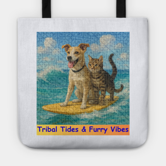 Tribal Tides & Furry Vibes – Hmong Surfing Duo Tote by Pimcolle