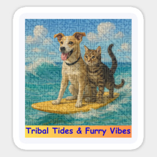 Tribal Tides & Furry Vibes – Hmong Surfing Duo Sticker