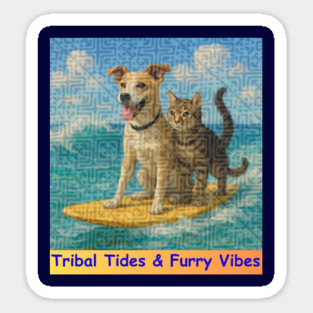 Tribal Tides & Furry Vibes – Hmong Surfing Duo Magnet
