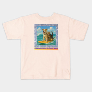Pawfect Harmony in Hmong Waves – Cat & Dog Surf Adventure Kids T-Shirt