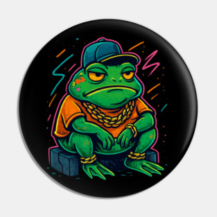Street King Frog – Bold Urban Graffiti Amphibian with Gold Chains Pin