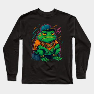 Street King Frog – Bold Urban Graffiti Amphibian with Gold Chains Long Sleeve T-Shirt