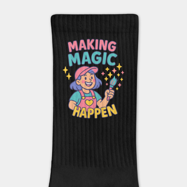 Making Magic Happen – Cute Artist Girl T-Shirt | Colorful Creative Kids Art Design by Anne Lee