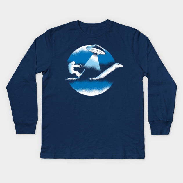 Cryptid Water Skiing Kids Long Sleeve T-Shirt by Cosmo Gazoo