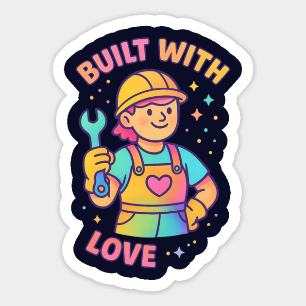 Built With Love – Rainbow Construction Worker Shirt | Cute Inclusive Builder Pride Design Magnet by Anne Lee