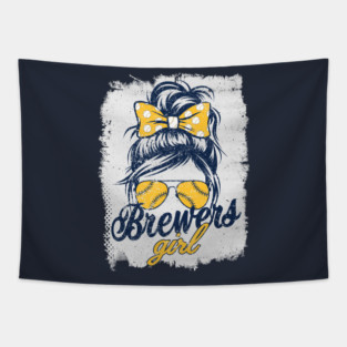 Vintage Brewers Girl Messy Bun Retro Sports Fan Team Spirit Tapestry