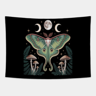 Fairy Grunge Fairycore Aesthetic Goth Luna Moth Mushroom Tapestry