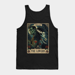 Frankenstein Bride Lovers Vintage Horror Tarot Card Tank Top