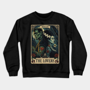 Frankenstein Bride Lovers Vintage Horror Tarot Card Crewneck Sweatshirt