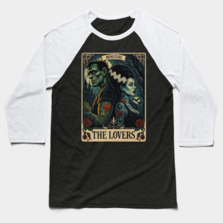 Frankenstein Bride Lovers Vintage Horror Tarot Card Baseball T-Shirt