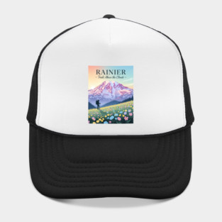 Rainier, Trails Above the Clouds - Best, Unique Gift idea for Women, Men, Kids, Christmas, Birthday, Art, Decor, Mount Rainier, National Park, Wildflower Meadow, Lover, Seattle, Vitamin, Washington State, Outdoors Hat