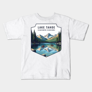 Lake Tahoe, Clear Water, Clear Mind, Retro Kayaking, Mountain Reflection, Vintage Travel, Outdoor Adventure, Nature Lover, Hiking, Pine Trees, Souvenir, Trip, Camping, Best, Unique Gift idea for Women, Men, Kids, Christmas, Birthday, Kids T-Shirt