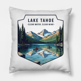 Lake Tahoe, Clear Water, Clear Mind, Retro Kayaking, Mountain Reflection, Vintage Travel, Outdoor Adventure, Nature Lover, Hiking, Pine Trees, Souvenir, Trip, Camping, Best, Unique Gift idea for Women, Men, Kids, Christmas, Birthday, Pillow