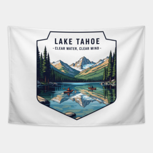 Lake Tahoe, Clear Water, Clear Mind, Retro Kayaking, Mountain Reflection, Vintage Travel, Outdoor Adventure, Nature Lover, Hiking, Pine Trees, Souvenir, Trip, Camping, Best, Unique Gift idea for Women, Men, Kids, Christmas, Birthday, Tapestry