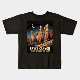 Bryce Canyon National Park, Sleep Beneath the Stars - Best, Unique Gift idea for Women, Men, Kids, Christmas, Birthday, Stargazing, Camping, Souvenir, Utah Hoodoos, Map, Night Sky, Landscape, Retro Vintage Travel, Hiking Adventure, Trip, Visit, Kids T-Shirt