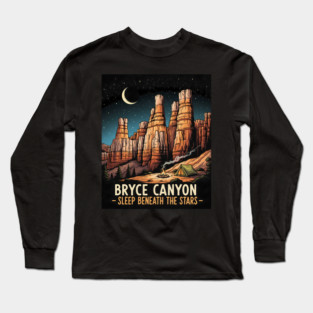 Bryce Canyon National Park, Sleep Beneath the Stars - Best, Unique Gift idea for Women, Men, Kids, Christmas, Birthday, Stargazing, Camping, Souvenir, Utah Hoodoos, Map, Night Sky, Landscape, Retro Vintage Travel, Hiking Adventure, Trip, Visit, Long Sleeve T-Shirt