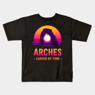 Arches National Park - vintage, retro sunset, camping trip, best for women, men, kids, mom, dad, birthday for hikers, christmas, unique gift idea, travel lovers, map, utah, hiking, visitors, souvenir, Kids T-Shirt