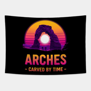 Arches National Park - vintage, retro sunset, camping trip, best for women, men, kids, mom, dad, birthday for hikers, christmas, unique gift idea, travel lovers, map, utah, hiking, visitors, souvenir, Tapestry