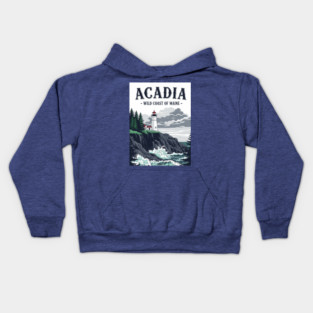 Acadia Wild Coast of Maine Lighthouse Design - Best, Unique Gift idea for Women, Men, Kids, Christmas, Birthday, with a retro vintage style, ocean, travel, lovers, hiking, adventure, souvenir, map, visit, trip, camping, Maine, Kids Hoodie