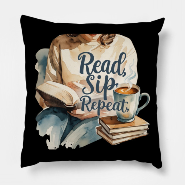 Read Sip Repeat Book and Coffee Ritual Pillow by SR8891