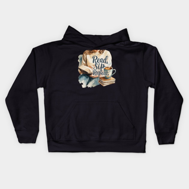 Read Sip Repeat Book and Coffee Ritual Kids Hoodie by SR8891