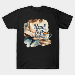 Read Sip Repeat Book and Coffee Ritual T-Shirt
