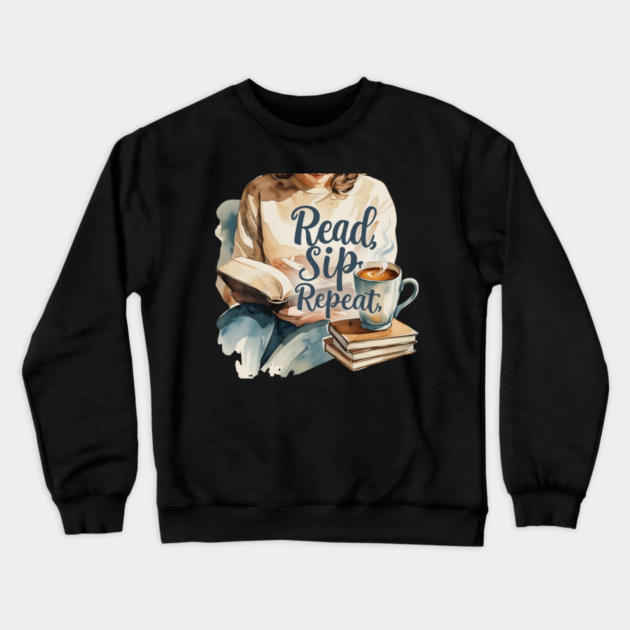 Read Sip Repeat Book and Coffee Ritual Crewneck Sweatshirt by SR8891