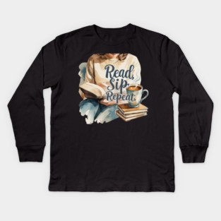 Read Sip Repeat Book and Coffee Ritual Kids Long Sleeve T-Shirt