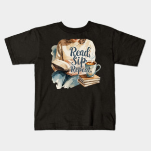 Read Sip Repeat Book and Coffee Ritual Kids T-Shirt