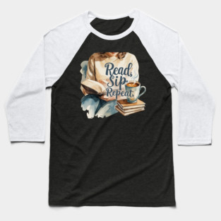 Read Sip Repeat Book and Coffee Ritual Baseball T-Shirt