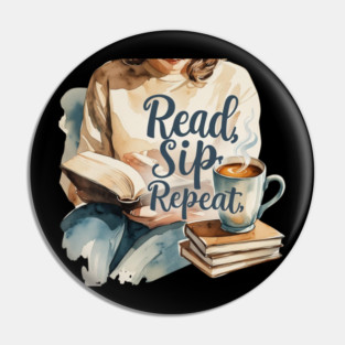 Read Sip Repeat Book and Coffee Ritual Pin