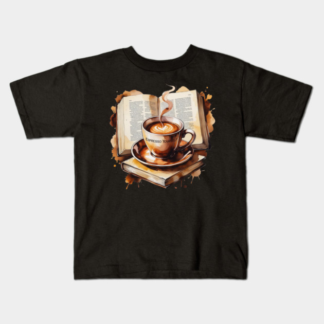 Espresso Yourself One Book at Time Kids T-Shirt by SR8891