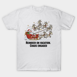 Reindeer on Vacation Chaos Engaged (Starry Background) T-Shirt