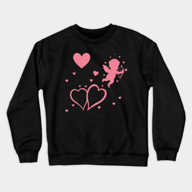 Cupid and Hearts Valentine’s Day Design – Romantic Love Gift Art Crewneck Sweatshirt by DonWillisJrArt