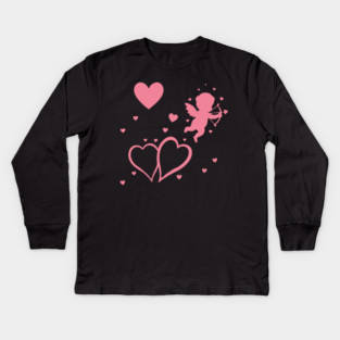 Cupid and Hearts Valentine’s Day Design – Romantic Love Gift Art Kids Long Sleeve T-Shirt