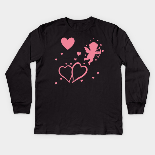 Cupid and Hearts Valentine’s Day Design – Romantic Love Gift Art Kids Long Sleeve T-Shirt by DonWillisJrArt