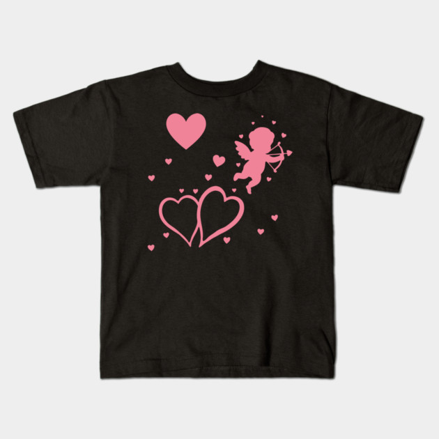 Cupid and Hearts Valentine’s Day Design – Romantic Love Gift Art Kids T-Shirt by DonWillisJrArt