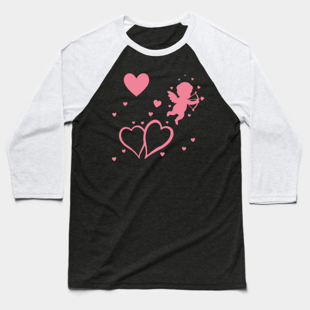 Cupid and Hearts Valentine’s Day Design – Romantic Love Gift Art Baseball T-Shirt by DonWillisJrArt