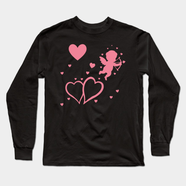 Cupid and Hearts Valentine’s Day Design – Romantic Love Gift Art Long Sleeve T-Shirt by DonWillisJrArt