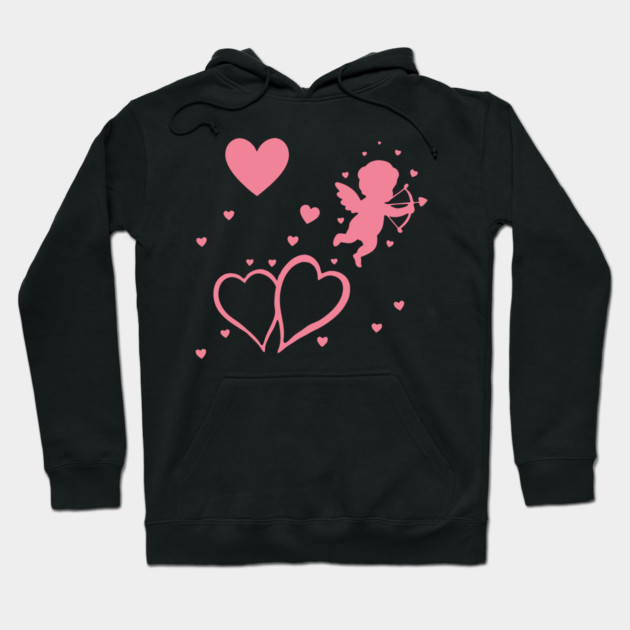 Cupid and Hearts Valentine’s Day Design – Romantic Love Gift Art Hoodie by DonWillisJrArt