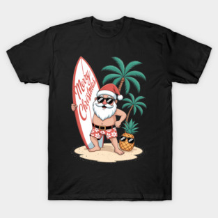 Christmas in July Santa Surf Hawaiian Men Summer Surfing T-Shirt