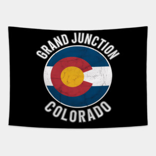 Grand Junction Colorado Flag Circle Black Text Tapestry