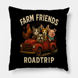 Farm Pickup Truck with Farm Animals Farmer's Wife Cow Girl Pillow