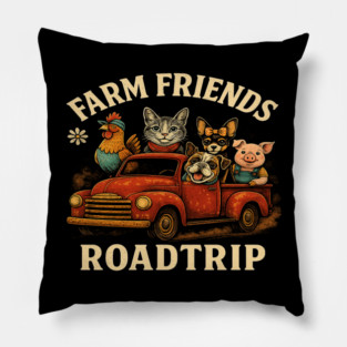 Farm Pickup Truck with Farm Animals Farmer's Wife Cow Girl Pillow