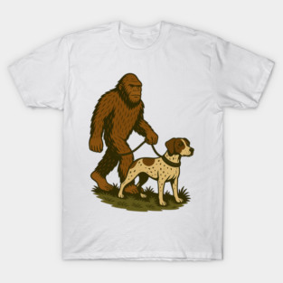 Bigfoot Walking Spotted Hound On Leash T-Shirt